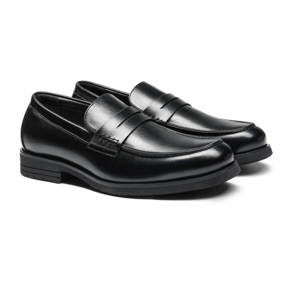 Men's Smooth PU Leather Penny Loafers - BLACK - 3